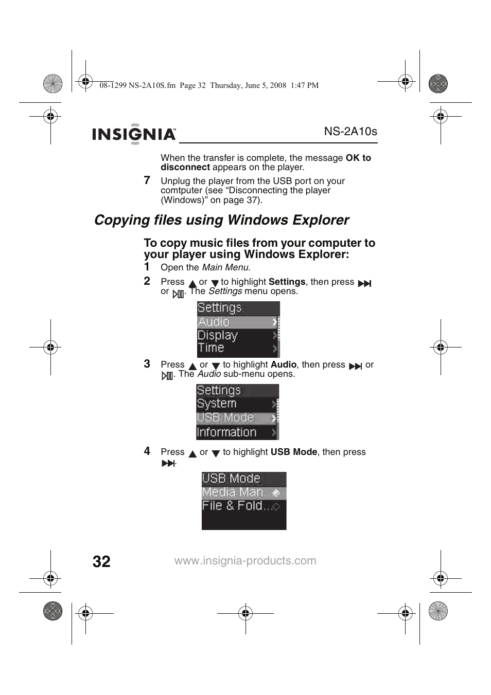 Copying files using windows explorer | Insignia Kix NS-2A10S User Manual | Page 34 / 64