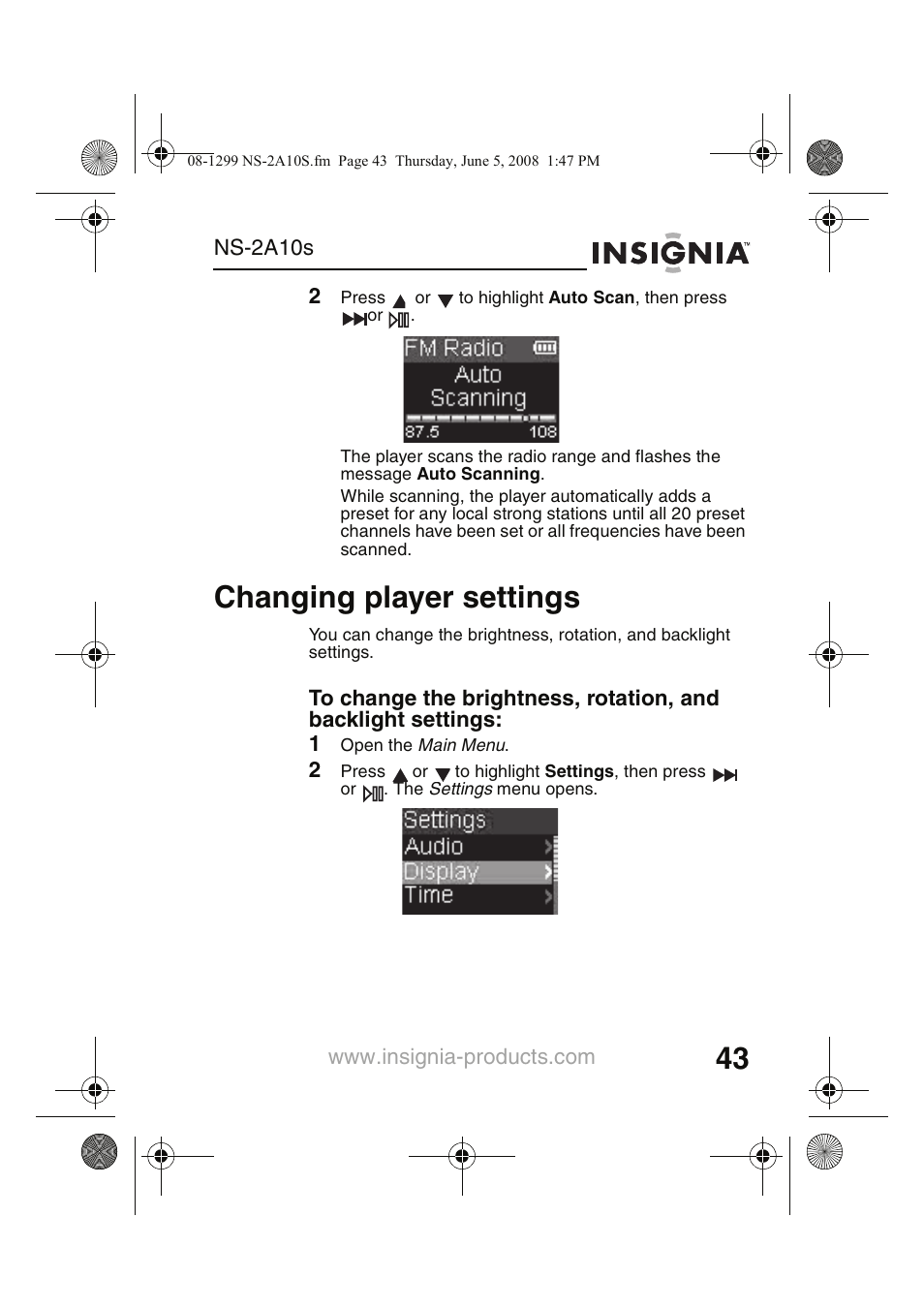 Changing player settings | Insignia Kix NS-2A10S User Manual | Page 45 / 64