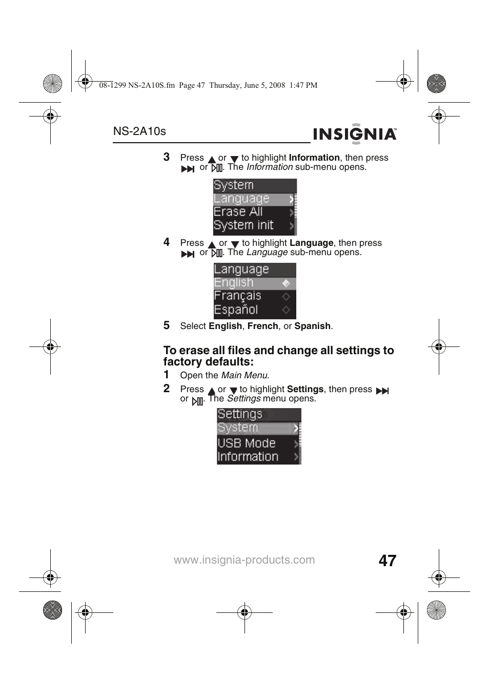 Ns-2a10s | Insignia Kix NS-2A10S User Manual | Page 49 / 64