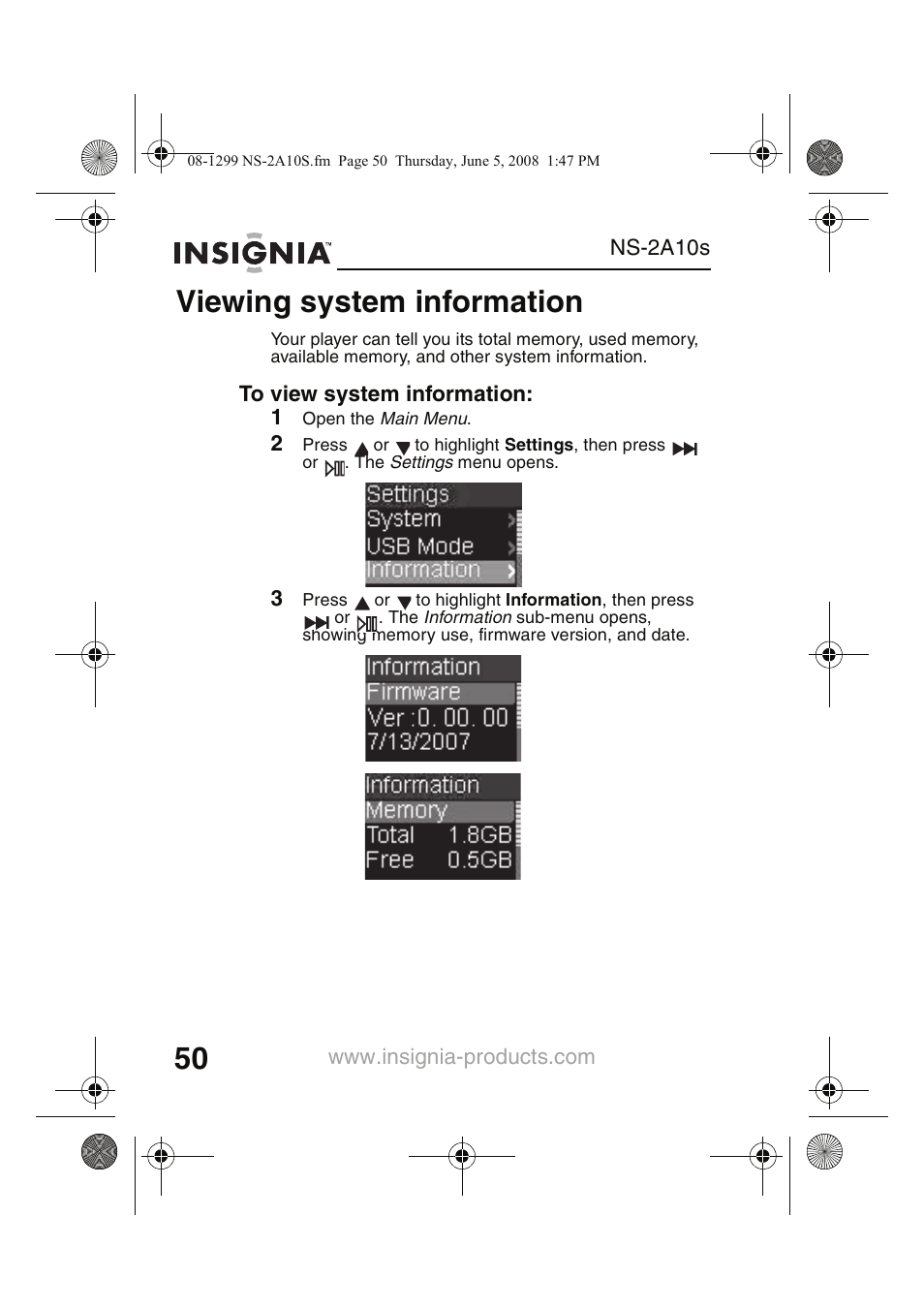 Viewing system information | Insignia Kix NS-2A10S User Manual | Page 52 / 64