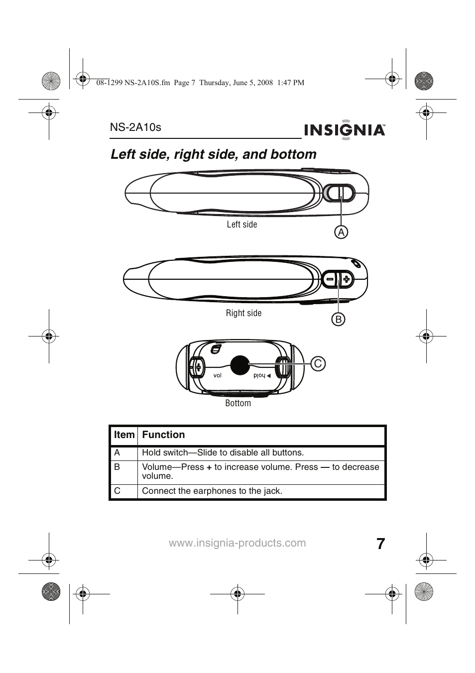 Left side, right side, and bottom | Insignia Kix NS-2A10S User Manual | Page 9 / 64