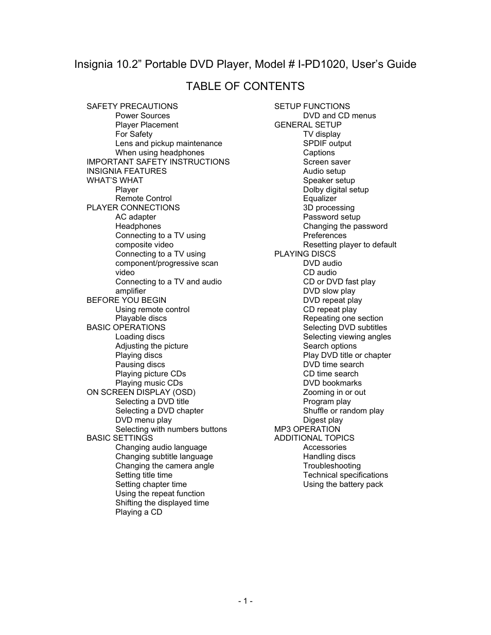 Insignia I-PD1020 User Manual | 37 pages