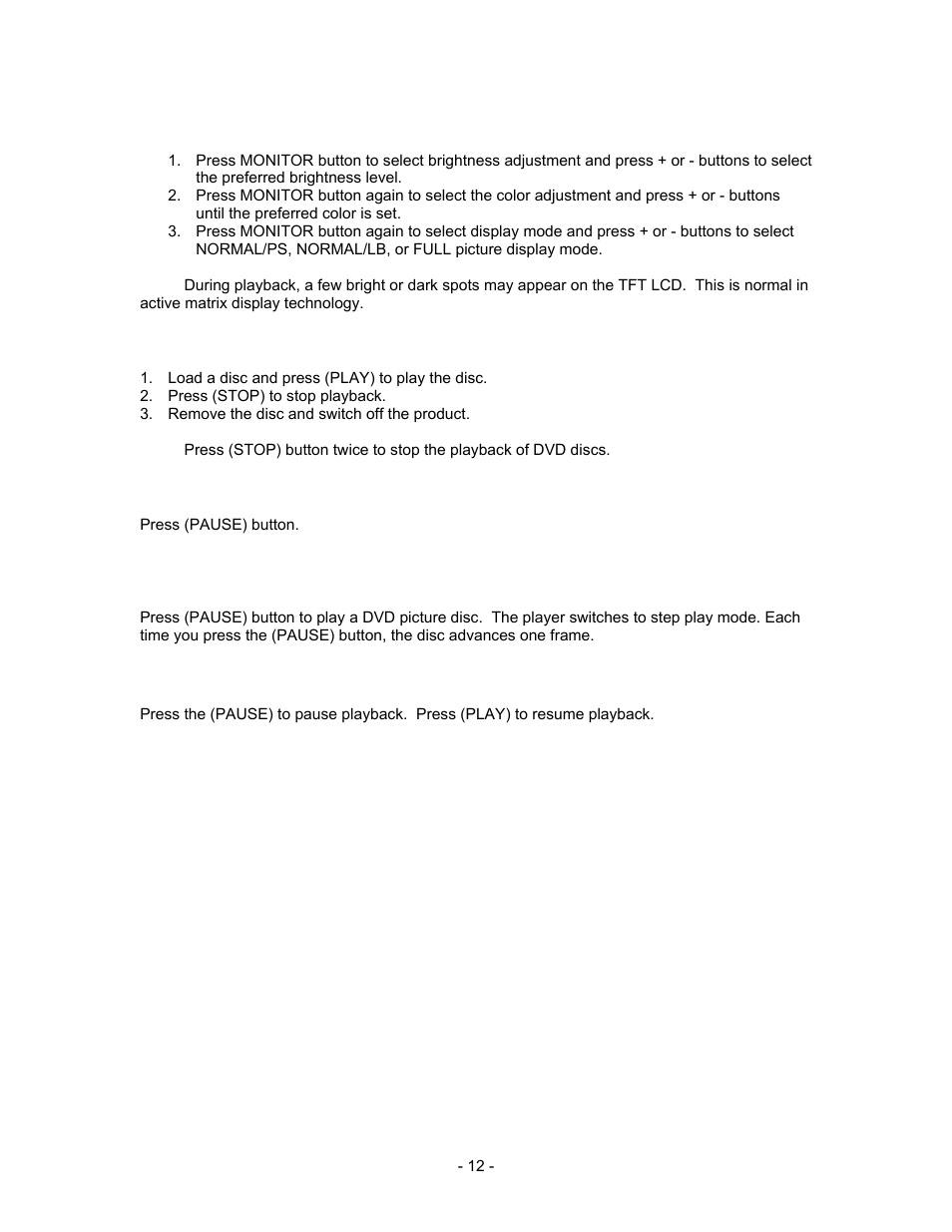 Playing discs, Pausing discs, Playing picture cds | Insignia I-PD1020 User Manual | Page 12 / 37