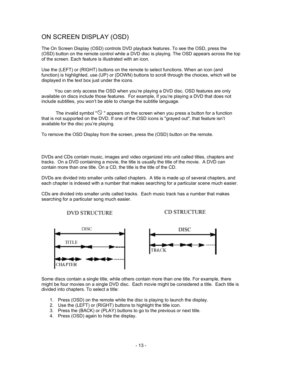 On screen display (osd) | Insignia I-PD1020 User Manual | Page 13 / 37