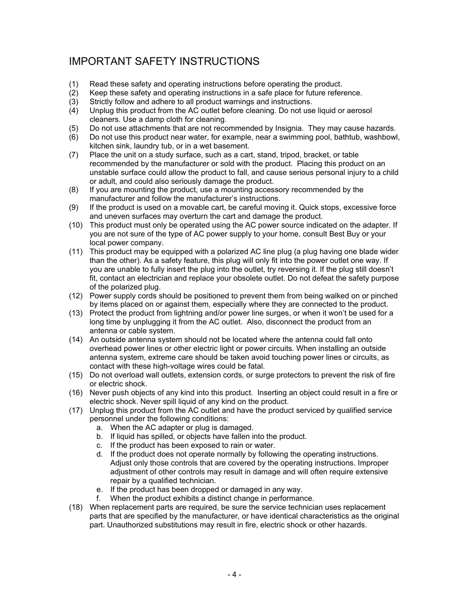 Important safety instructions | Insignia I-PD1020 User Manual | Page 4 / 37