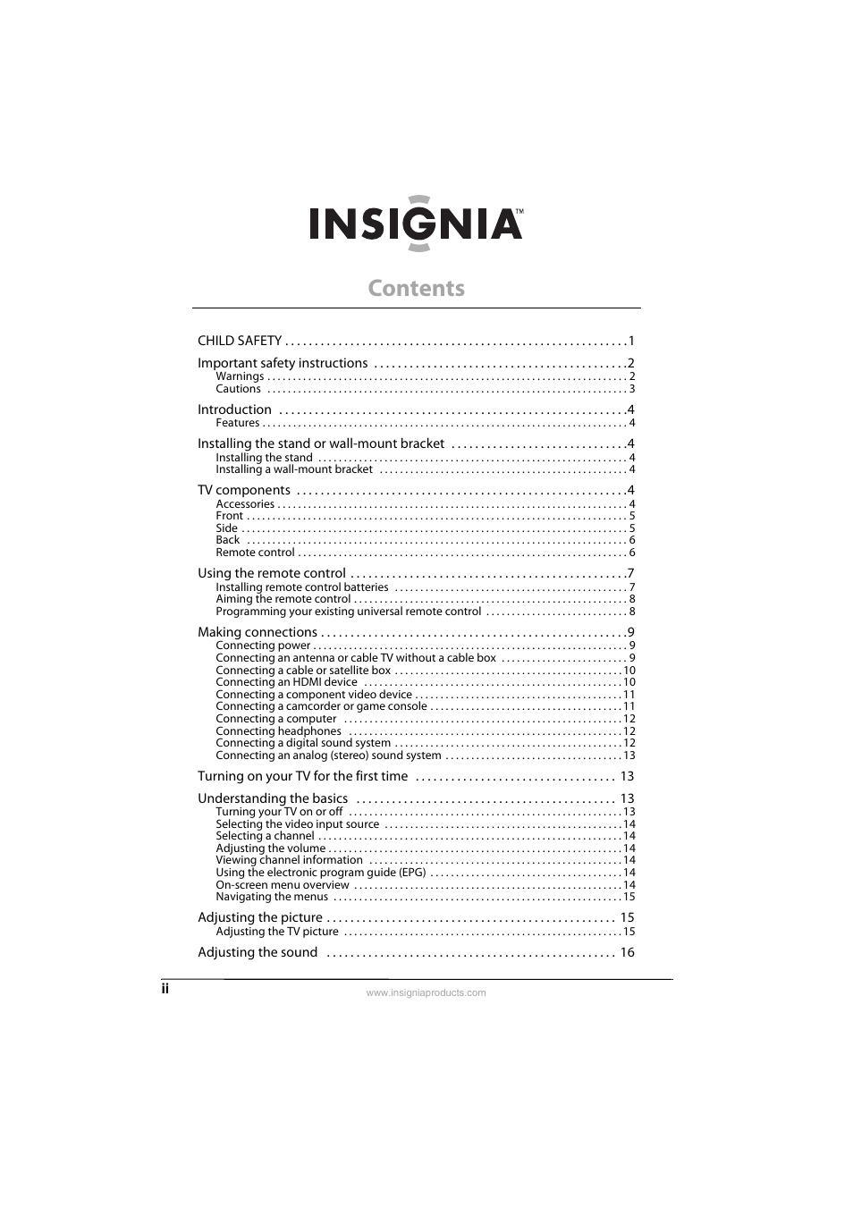 Insignia NS-46E560A11 User Manual | Page 2 / 40