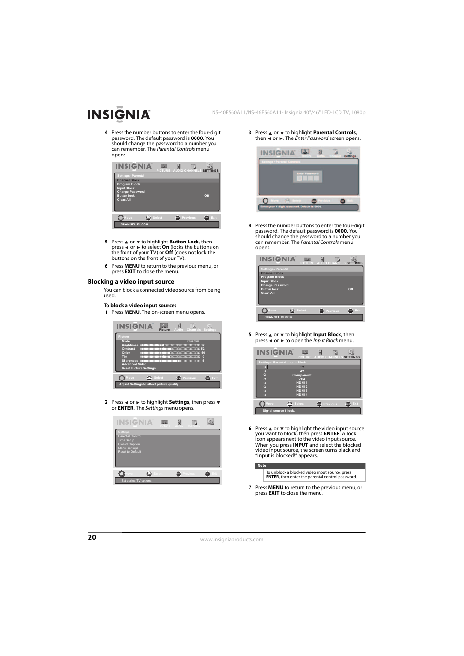 Blocking a video input source | Insignia NS-46E560A11 User Manual | Page 24 / 40