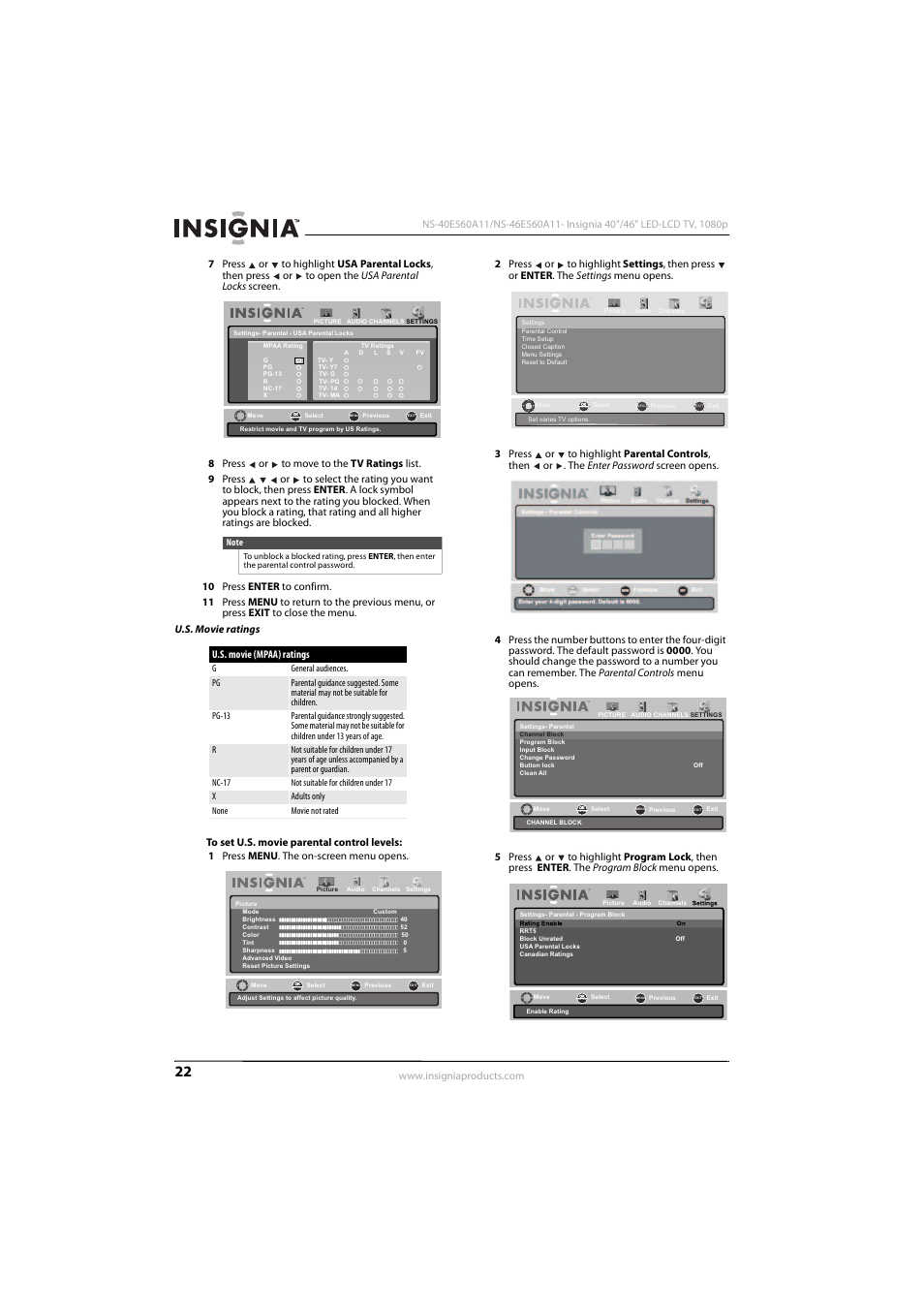 U.s. movie (mpaa) ratings | Insignia NS-46E560A11 User Manual | Page 26 / 40
