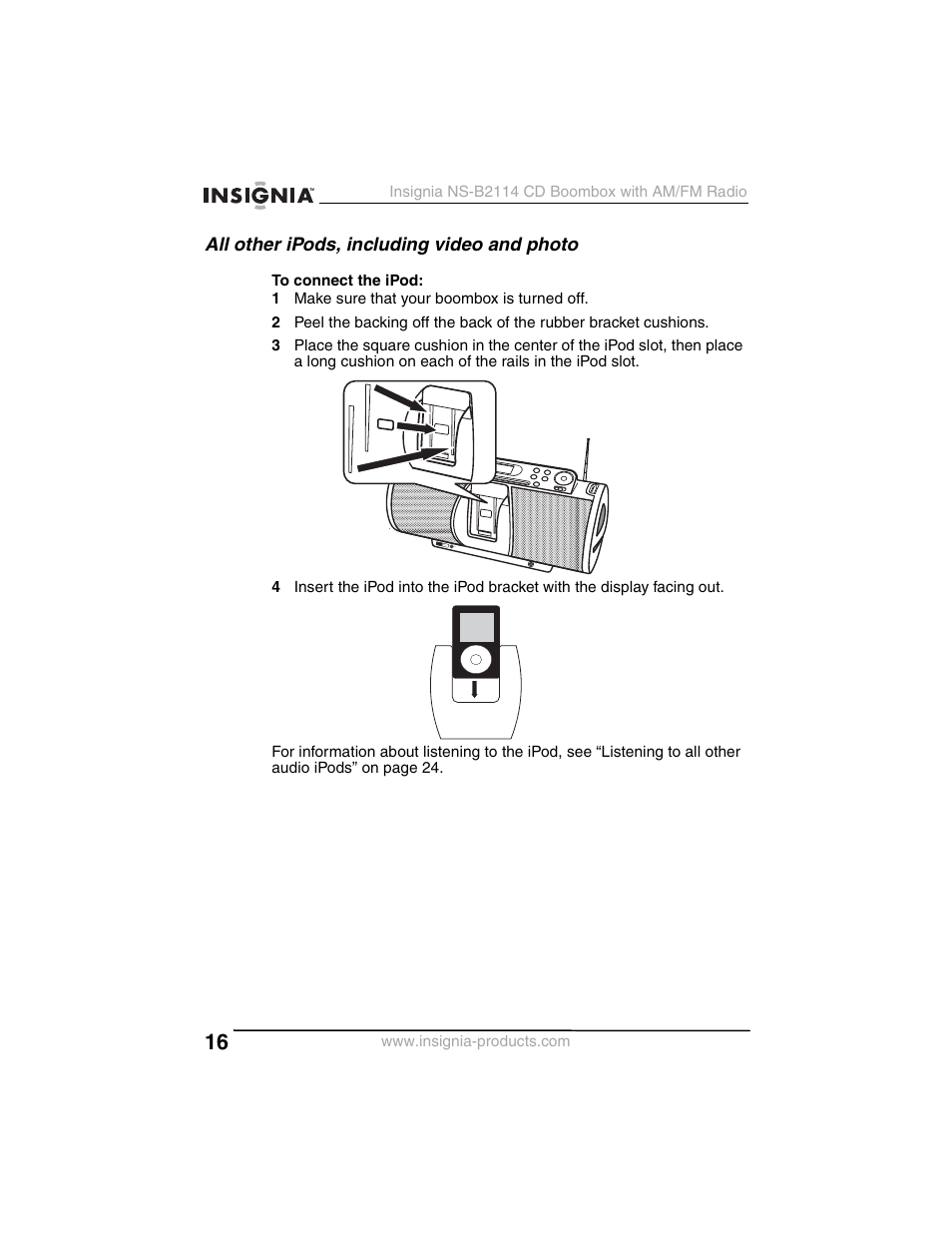 All other ipods, including video and photo | Insignia NS-B2114 User Manual | Page 16 / 98