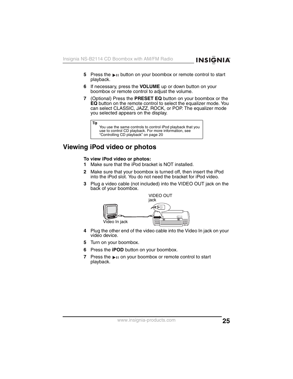 Viewing ipod video or photos | Insignia NS-B2114 User Manual | Page 25 / 98