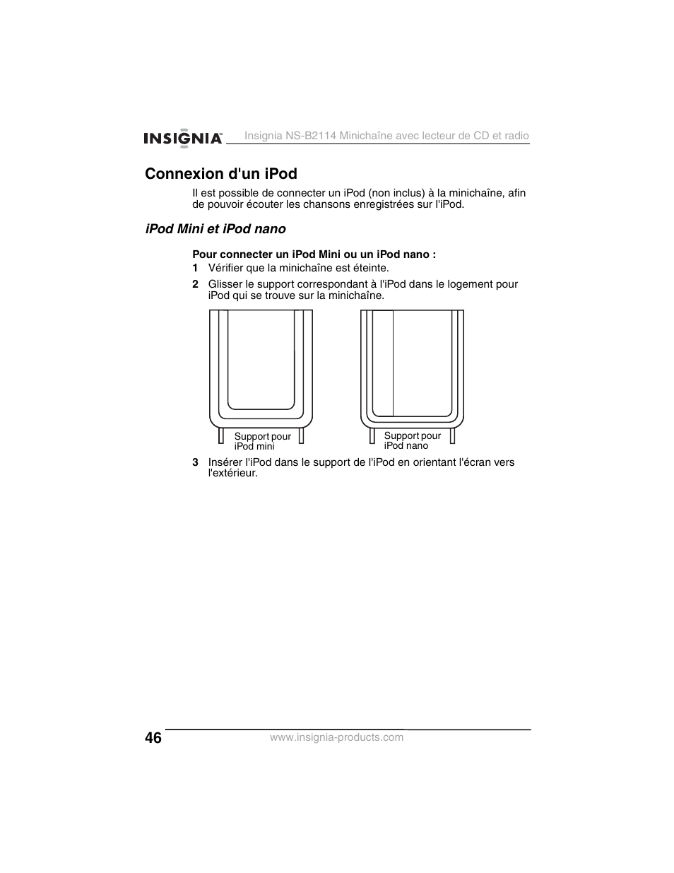 Connexion d'un ipod | Insignia NS-B2114 User Manual | Page 46 / 98