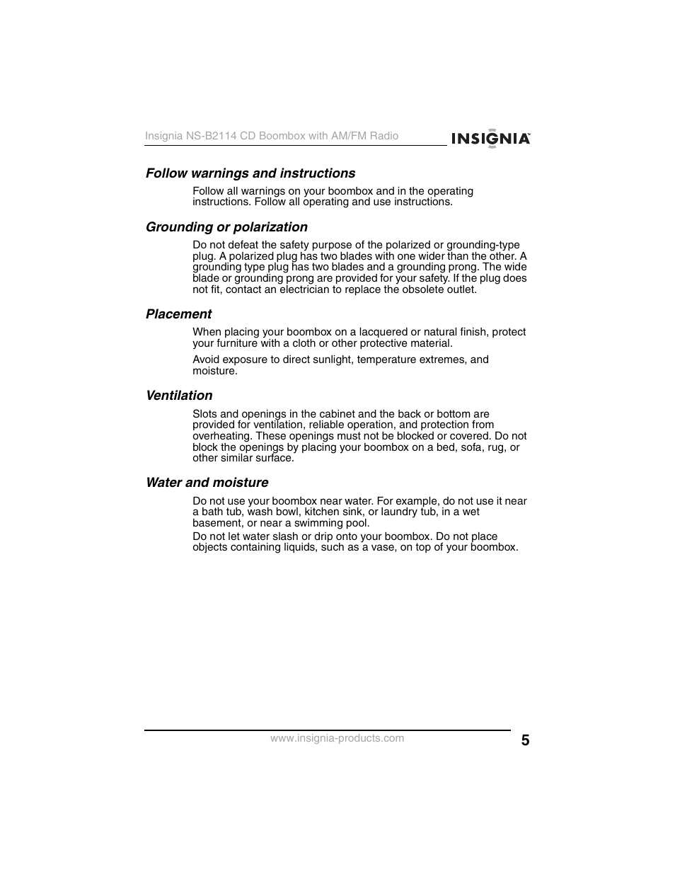 Insignia NS-B2114 User Manual | Page 5 / 98