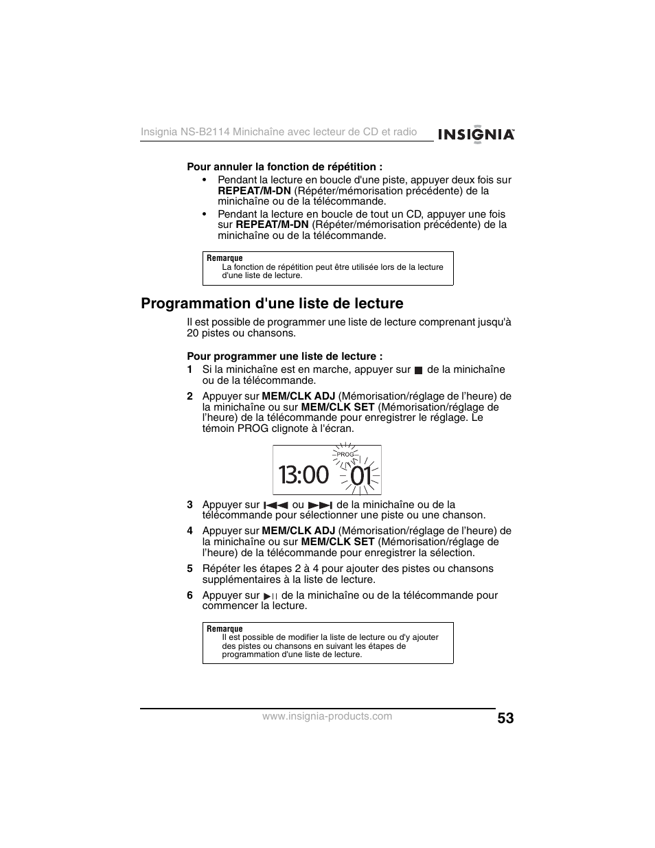 Programmation d'une liste de lecture | Insignia NS-B2114 User Manual | Page 53 / 98
