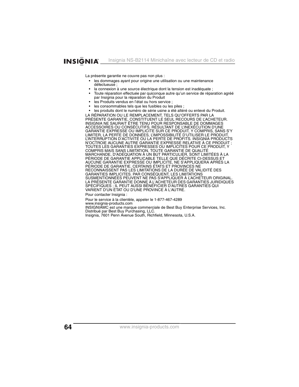 Insignia NS-B2114 User Manual | Page 64 / 98