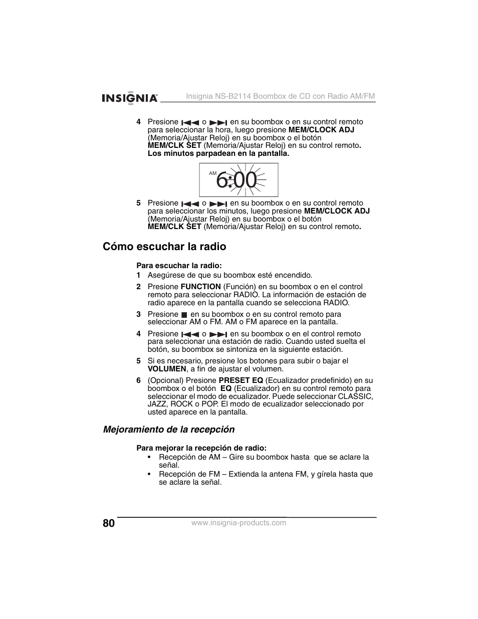 Cómo escuchar la radio | Insignia NS-B2114 User Manual | Page 80 / 98