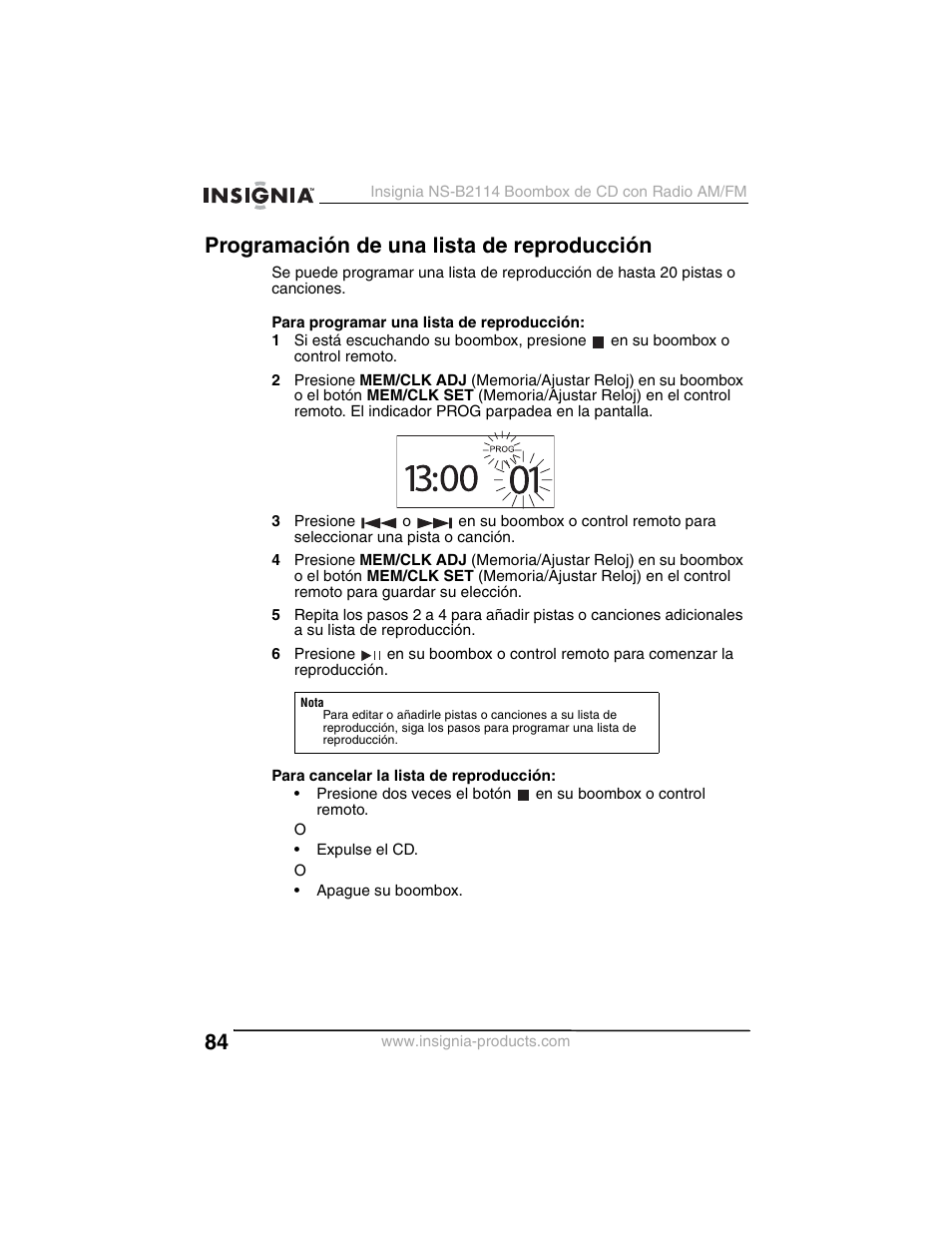 Programación de una lista de reproducción | Insignia NS-B2114 User Manual | Page 84 / 98