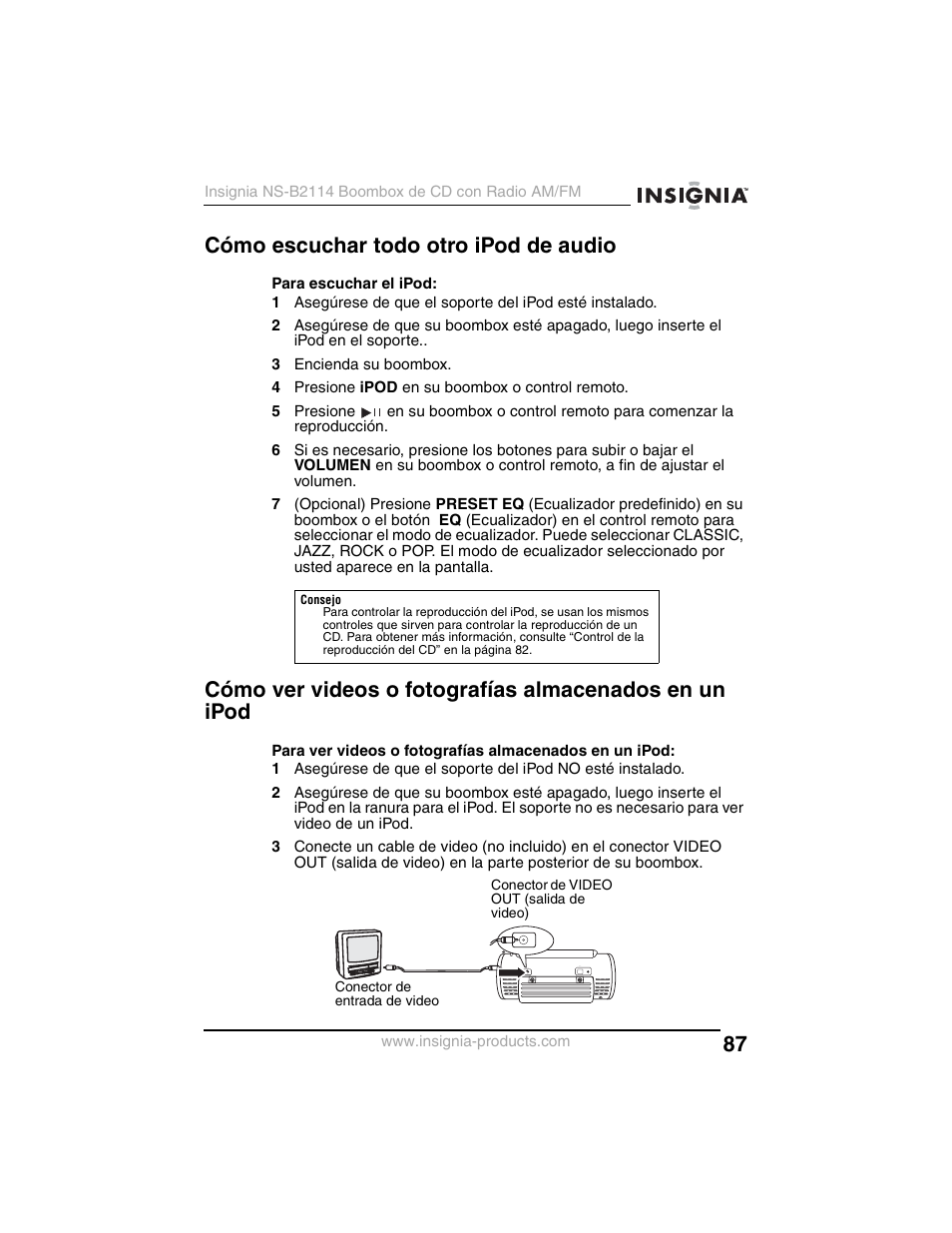 Cómo escuchar todo otro ipod de audio | Insignia NS-B2114 User Manual | Page 87 / 98