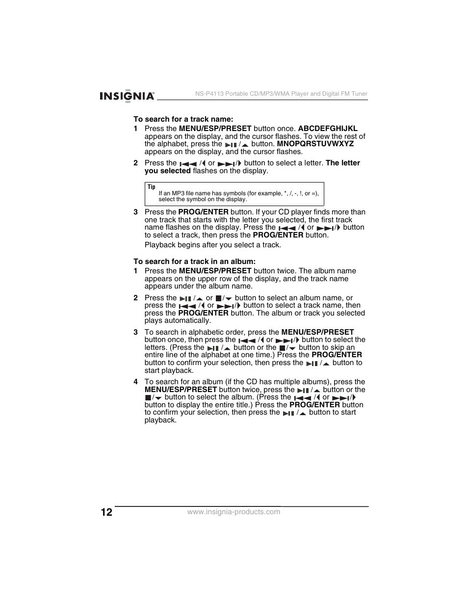 Insignia NS-P4113 User Manual | Page 12 / 80