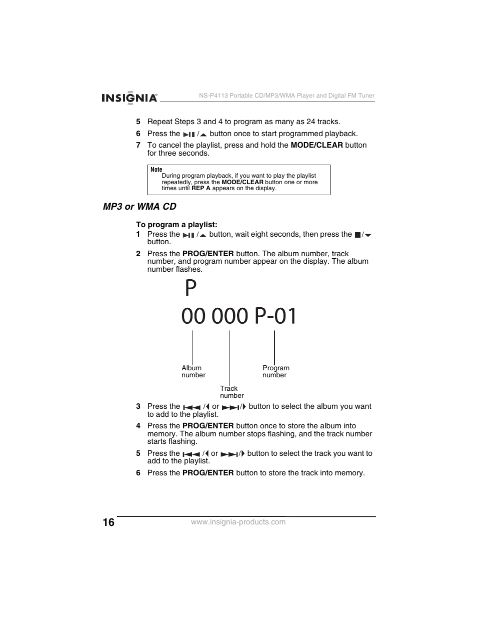 Mp3 or wma cd | Insignia NS-P4113 User Manual | Page 16 / 80