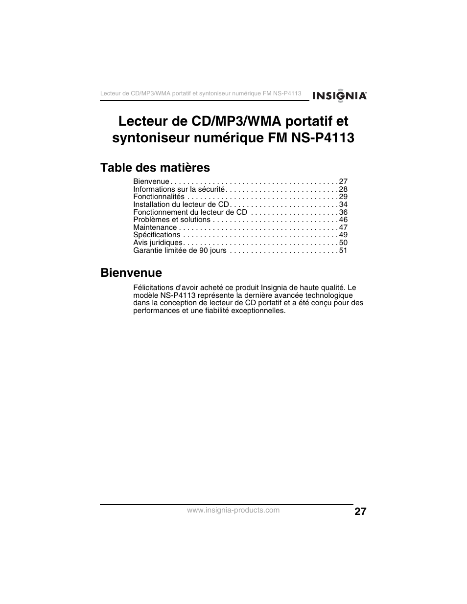 Insignia NS-P4113 User Manual | Page 27 / 80