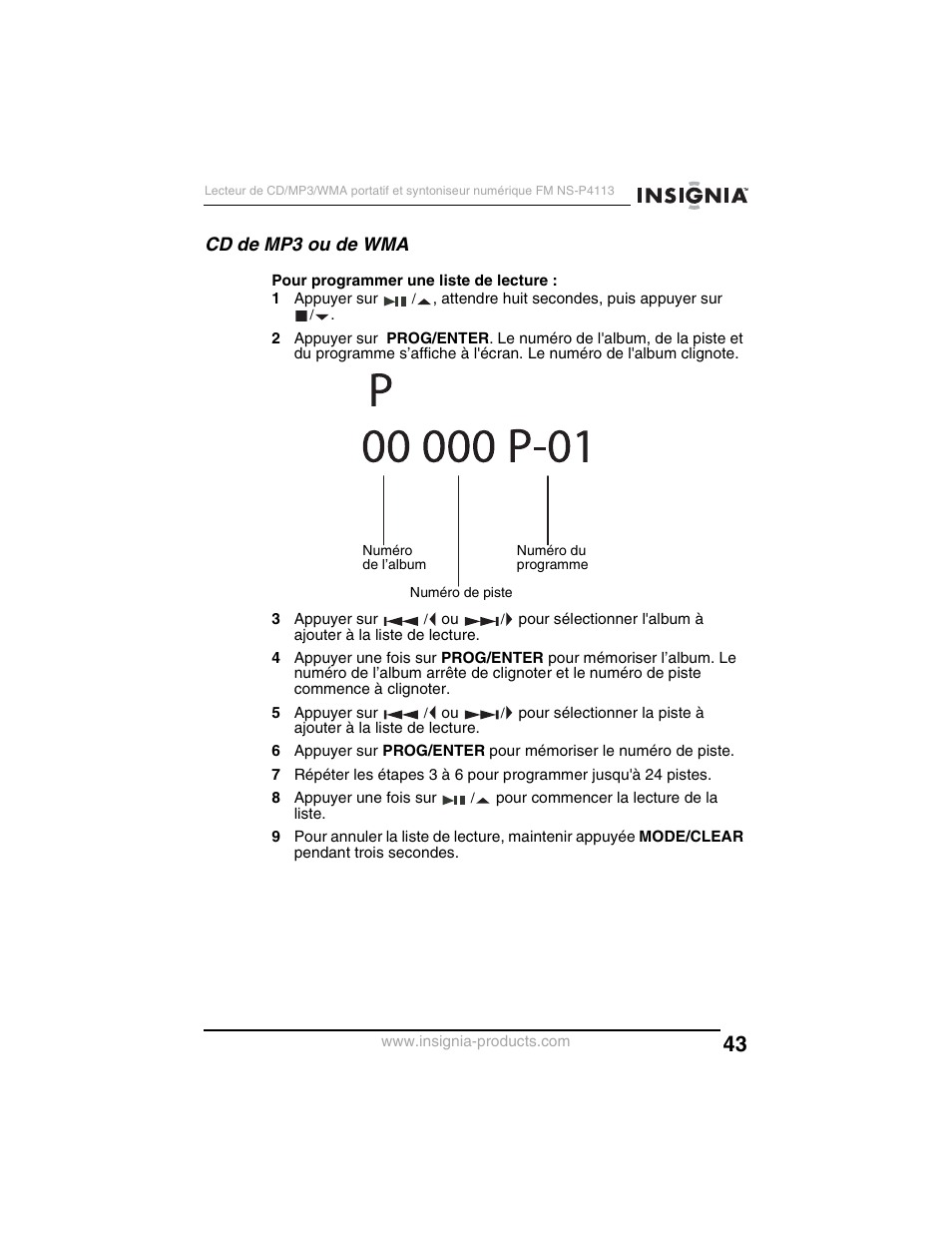 Cd de mp3 ou de wma | Insignia NS-P4113 User Manual | Page 43 / 80