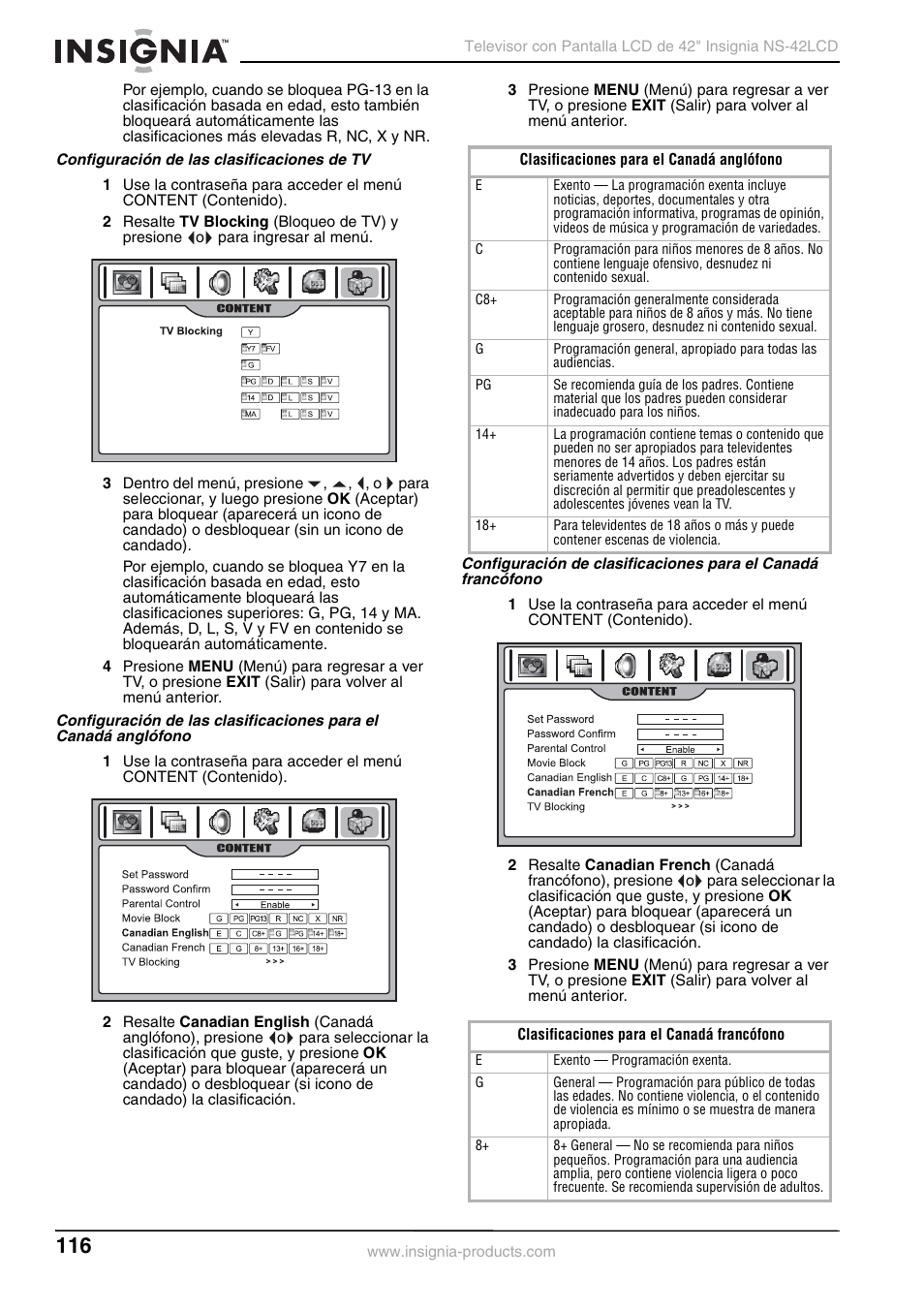 Insignia NS-42 User Manual | Page 116 / 124