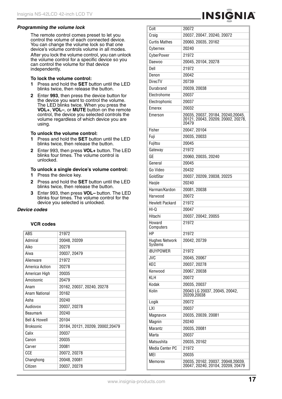 Insignia NS-42 User Manual | Page 17 / 124