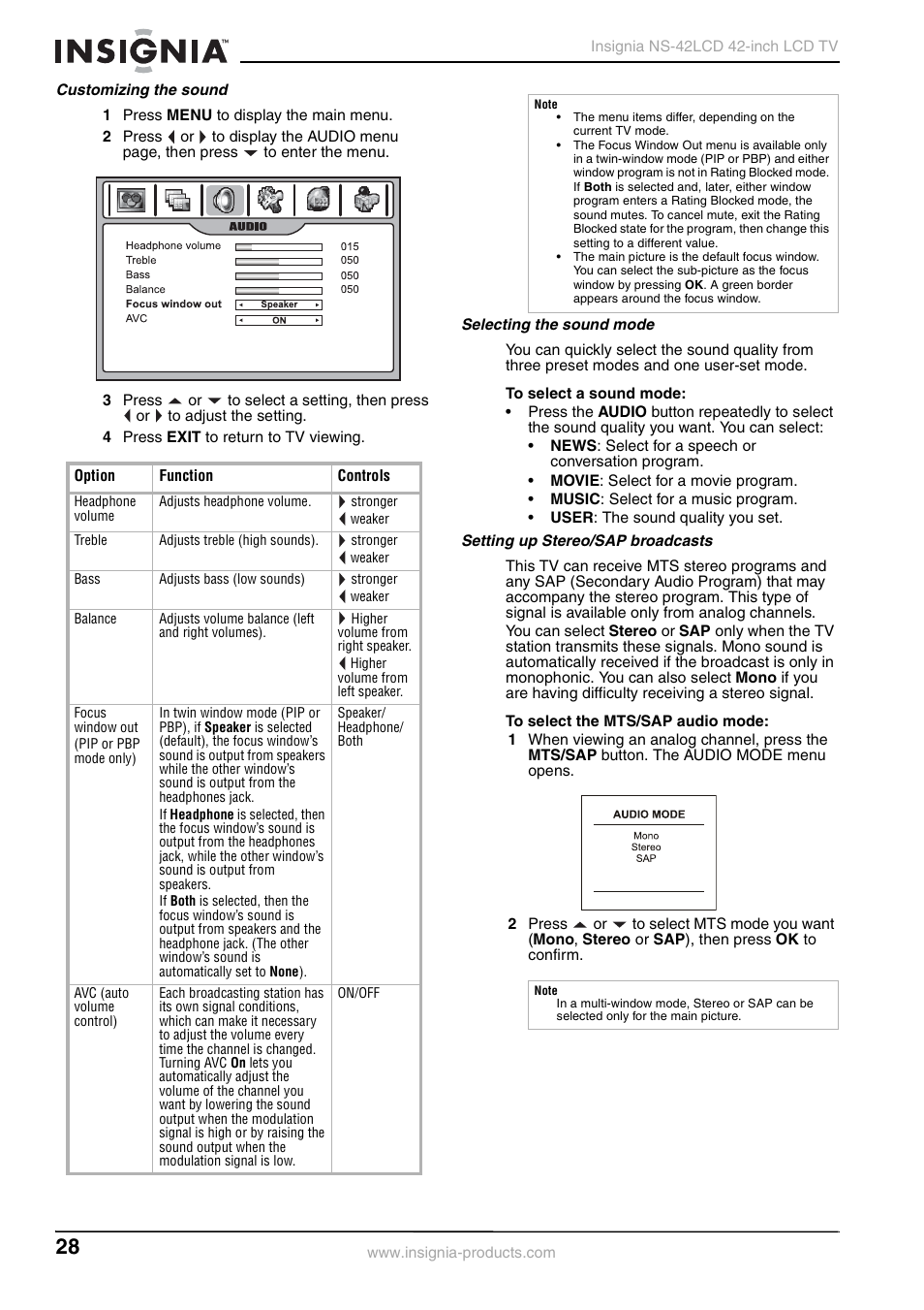 Insignia NS-42 User Manual | Page 28 / 124
