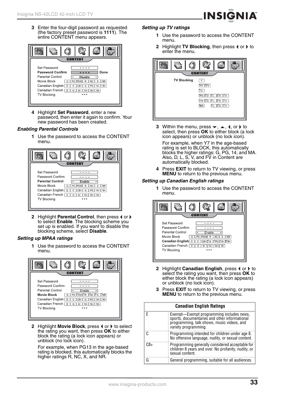 Insignia NS-42 User Manual | Page 33 / 124