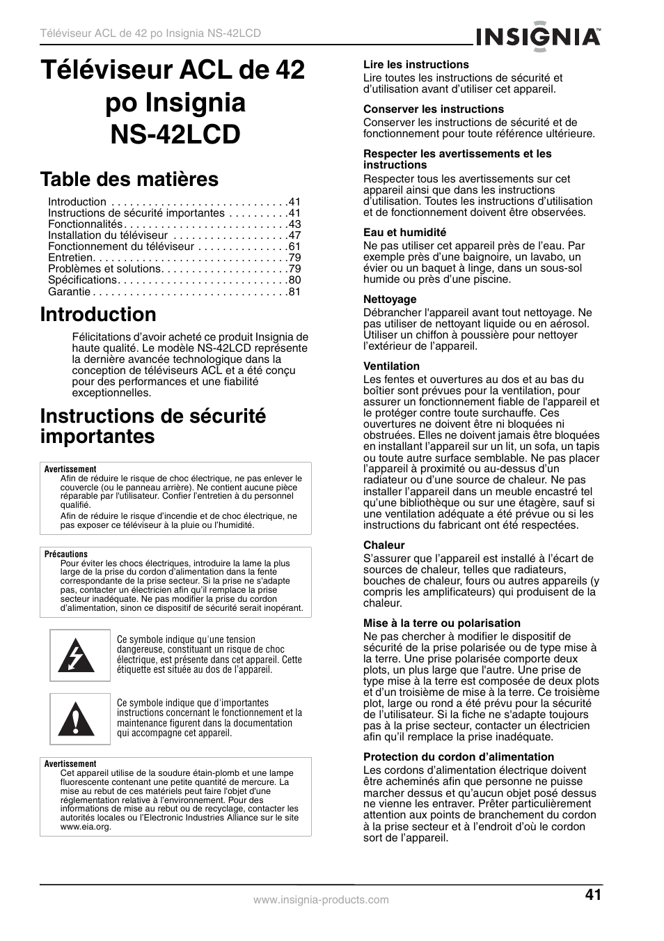 Insignia NS-42 User Manual | Page 41 / 124