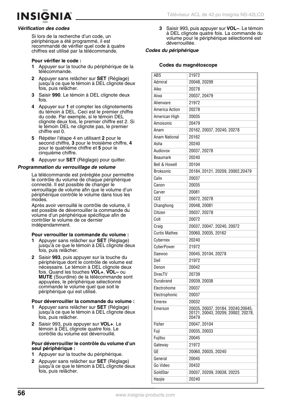 Insignia NS-42 User Manual | Page 56 / 124