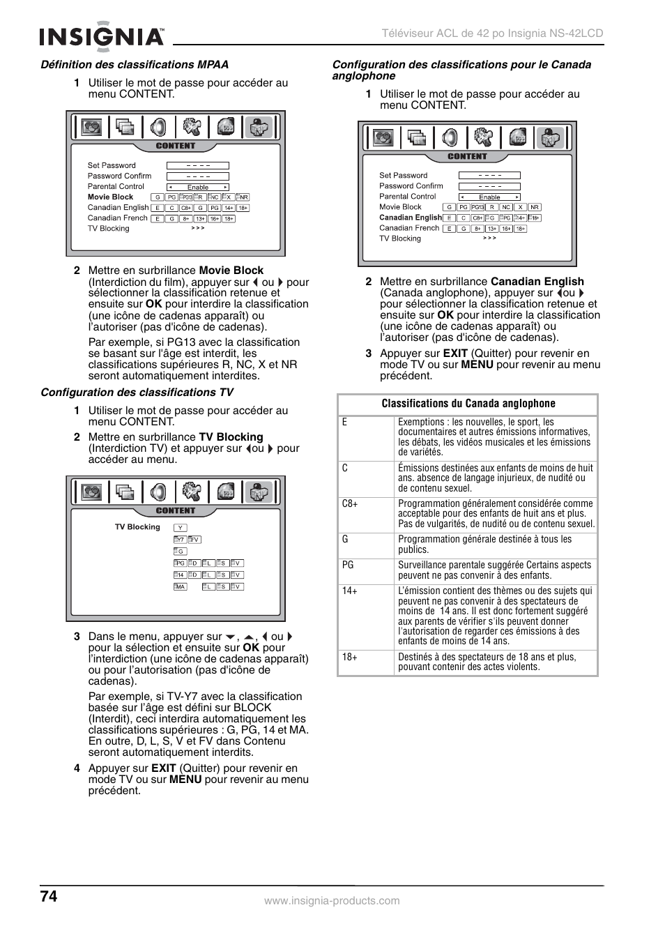 Insignia NS-42 User Manual | Page 74 / 124