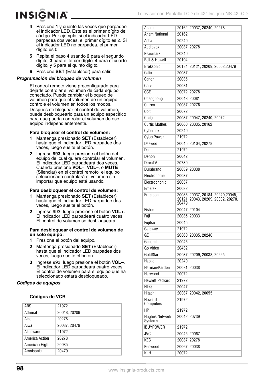 Insignia NS-42 User Manual | Page 98 / 124