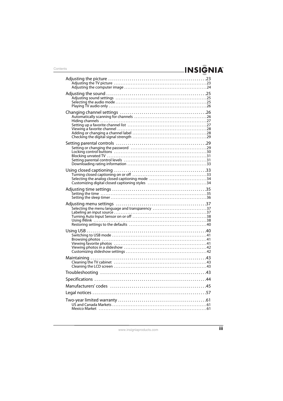 Insignia NS-32L450A11 User Manual | Page 3 / 68