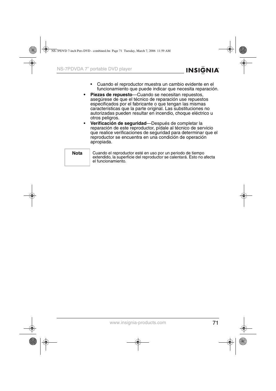 Insignia NS-7PDVDA User Manual | Page 72 / 102