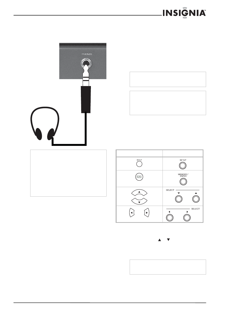 Connecting headphones, Connecting the power, Modifying the settings | Navigating through the setup menu, Connecting headphones connecting the power, Connecting headphones on | Insignia NS-R5101 User Manual | Page 17 / 108