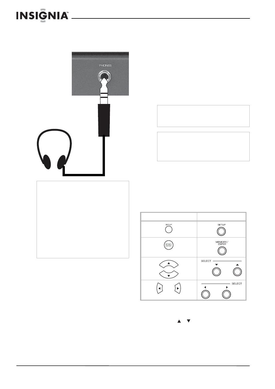 Conexión de auriculares, Conectando la alimentación, Modificación de los ajustes | Navegando por el menú de configuración, Conexión de auriculares conectando la alimentación, Conexión de auriculares en l | Insignia NS-R5101 User Manual | Page 86 / 108