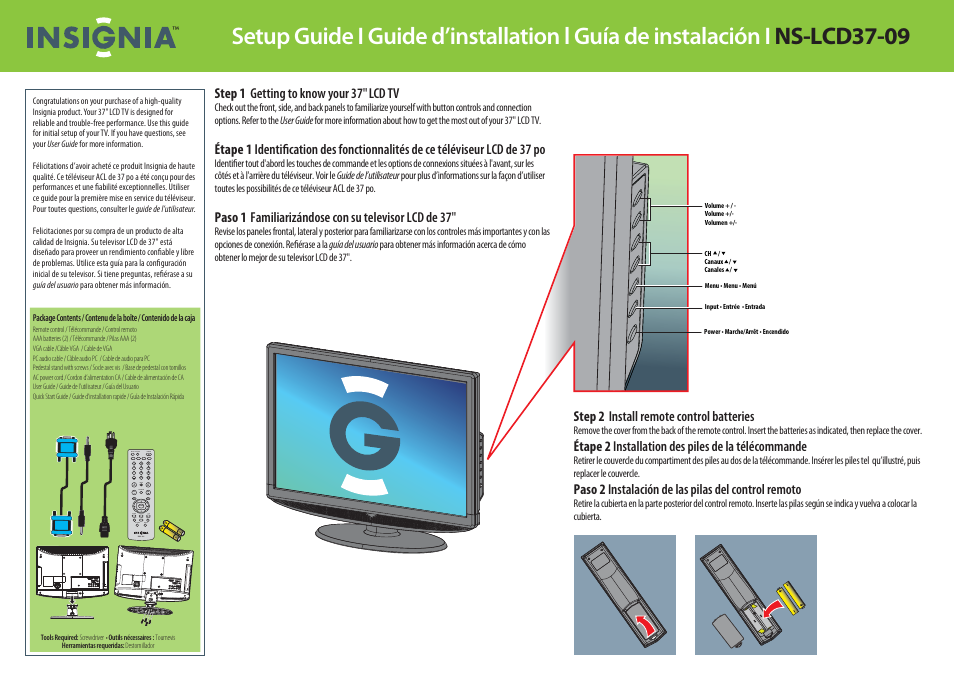 Insignia NS-LCD37-09 User Manual | 2 pages