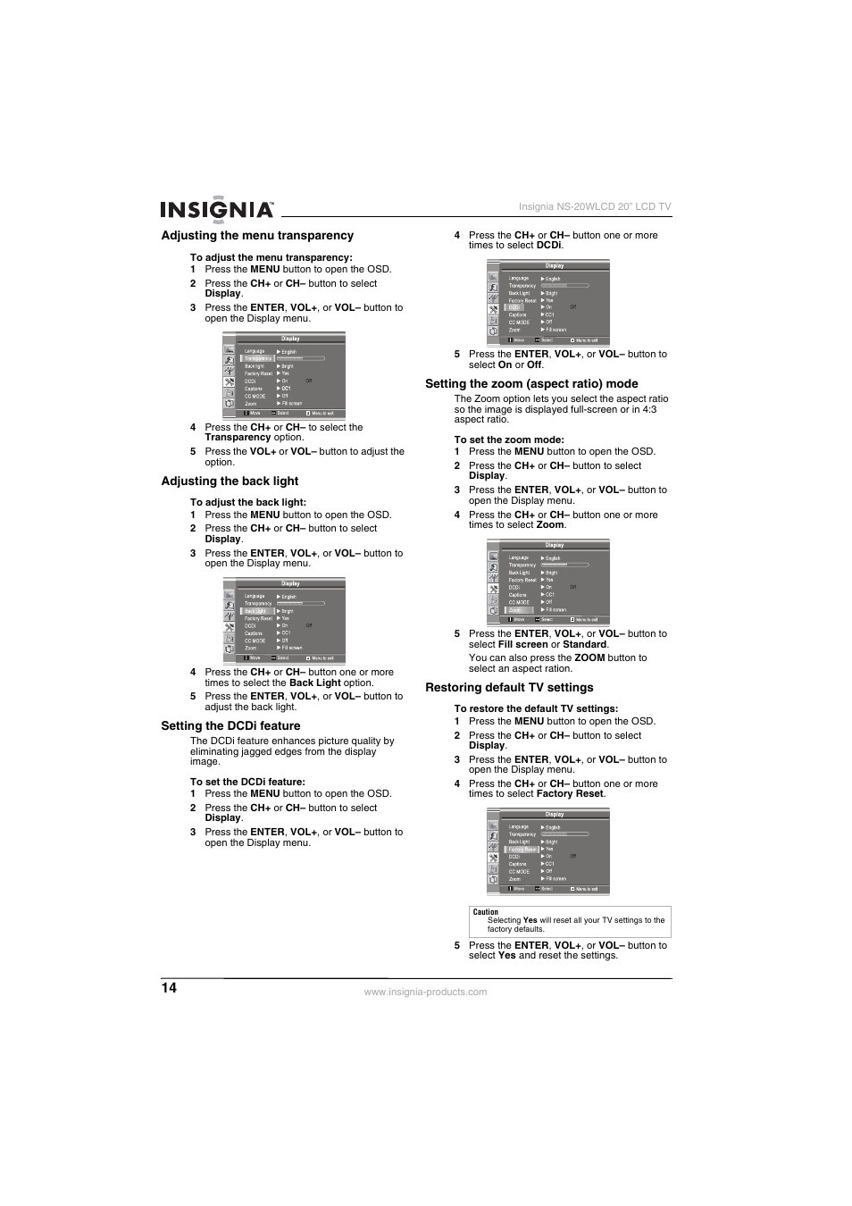 Insignia NS-20WLCD User Manual | Page 14 / 68