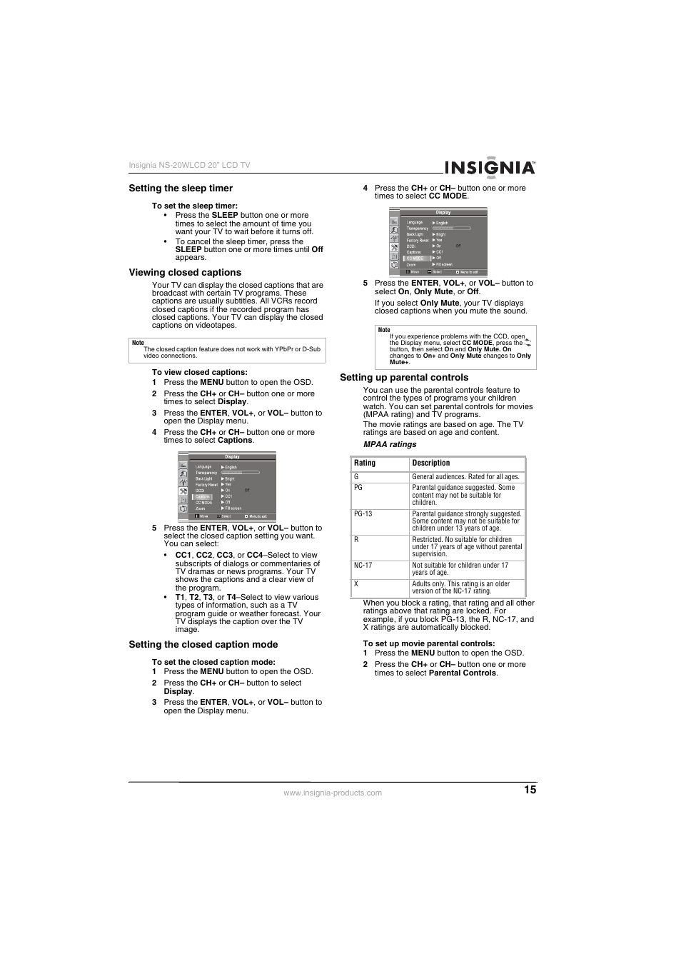 Insignia NS-20WLCD User Manual | Page 15 / 68