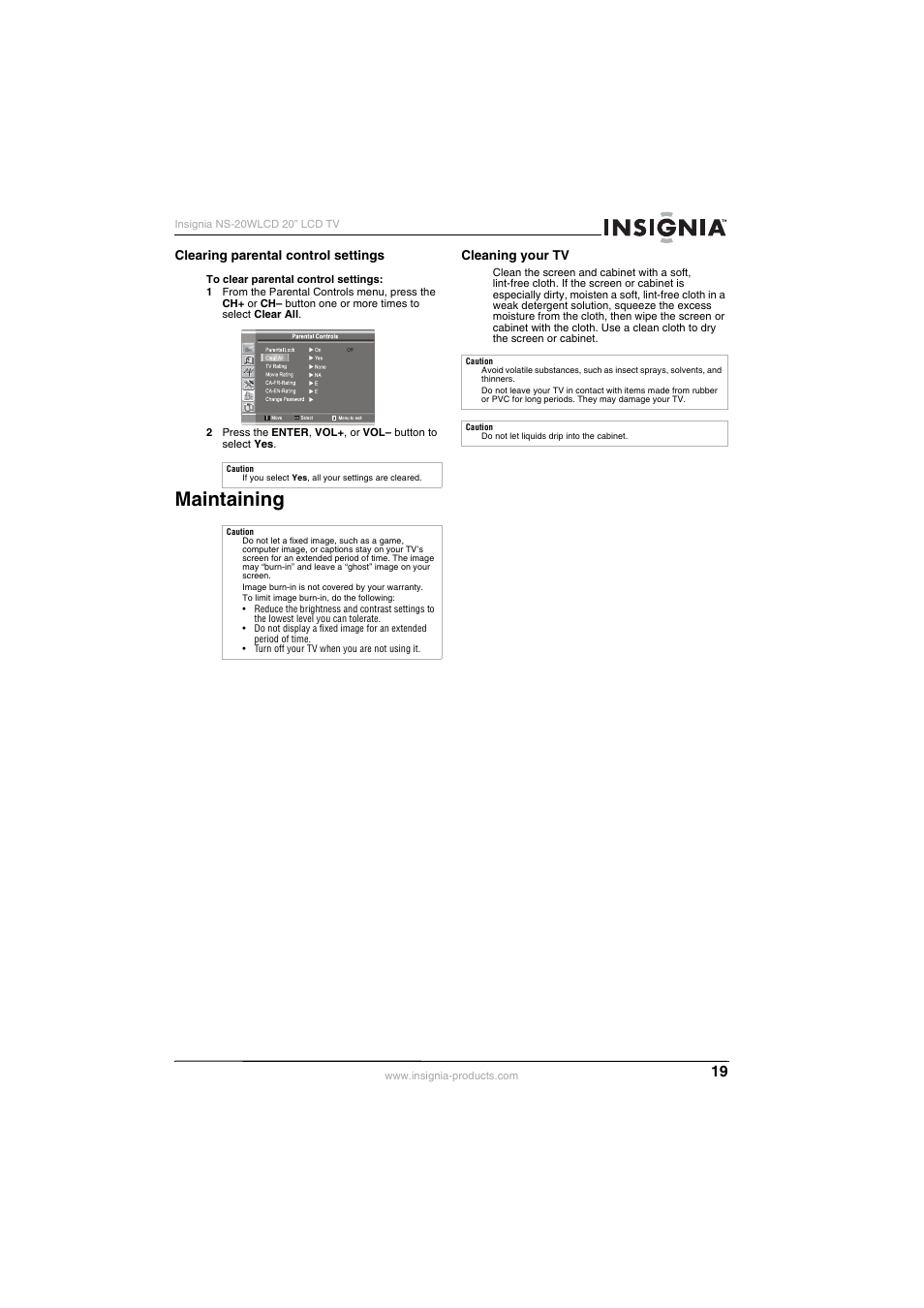 Maintaining | Insignia NS-20WLCD User Manual | Page 19 / 68