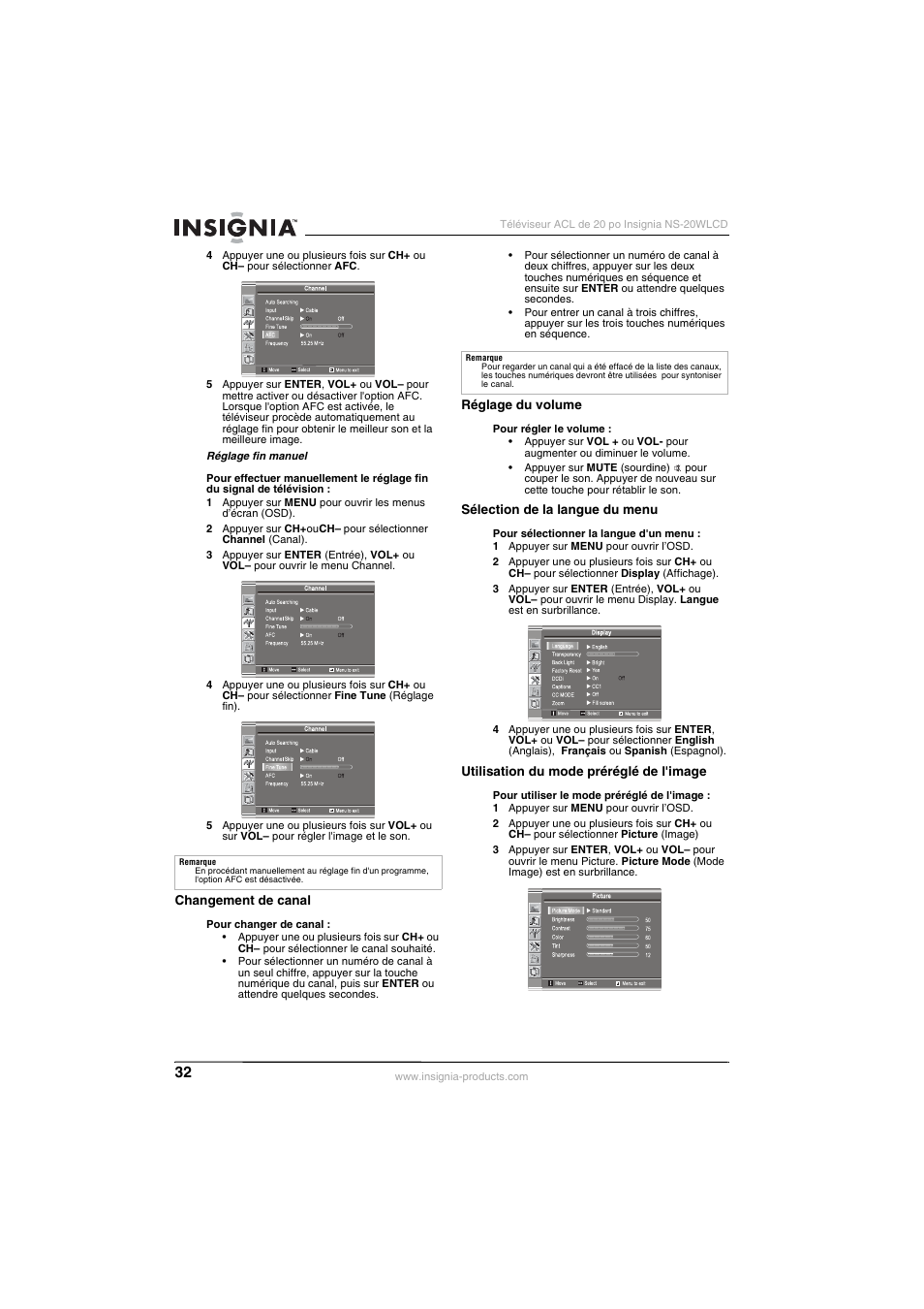 Insignia NS-20WLCD User Manual | Page 32 / 68
