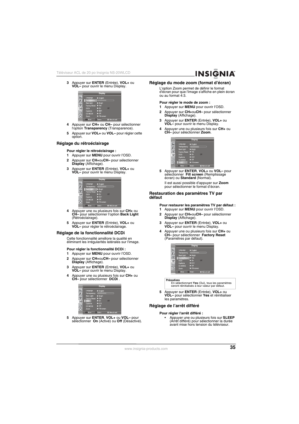 Insignia NS-20WLCD User Manual | Page 35 / 68