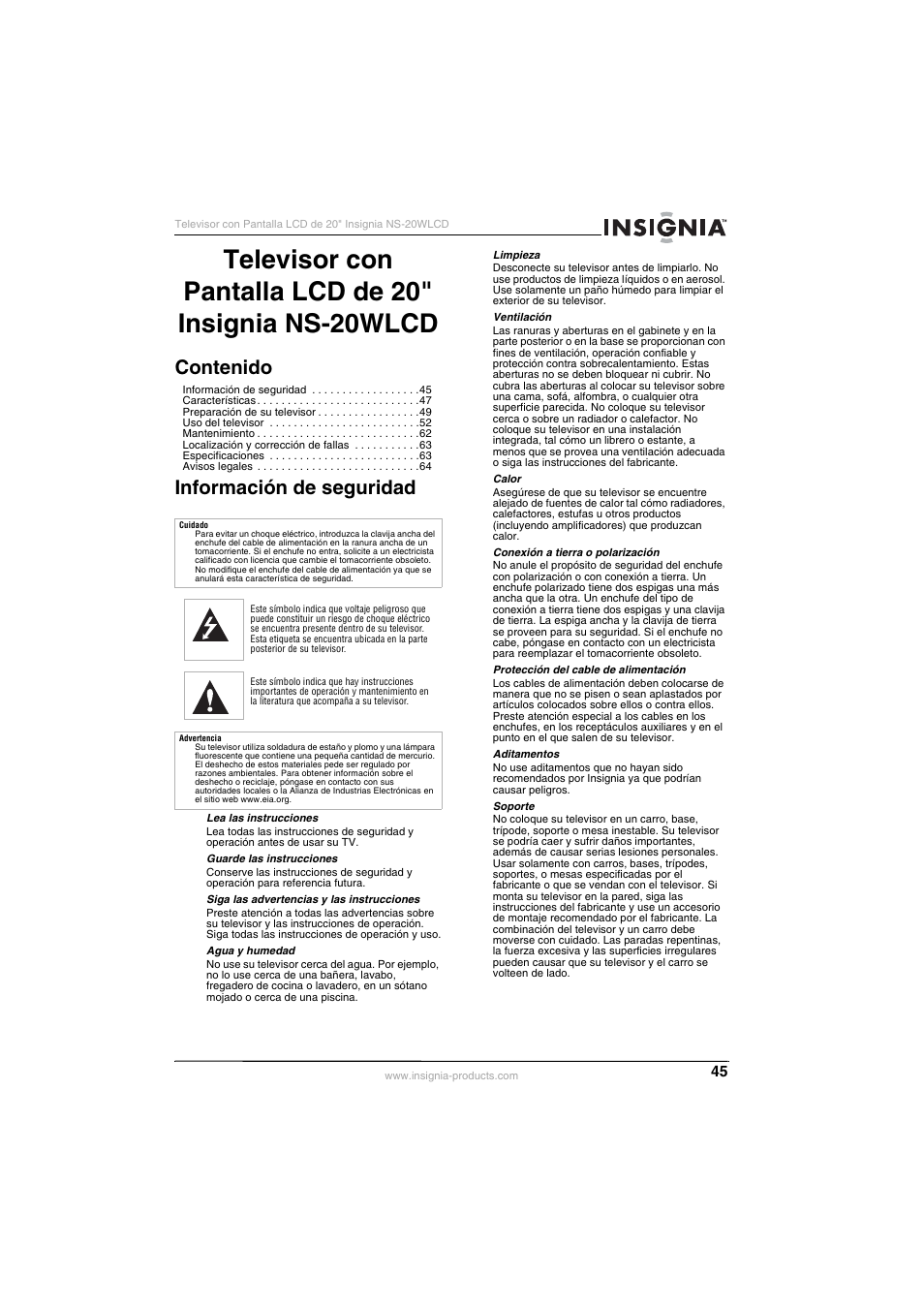 Insignia NS-20WLCD User Manual | Page 45 / 68