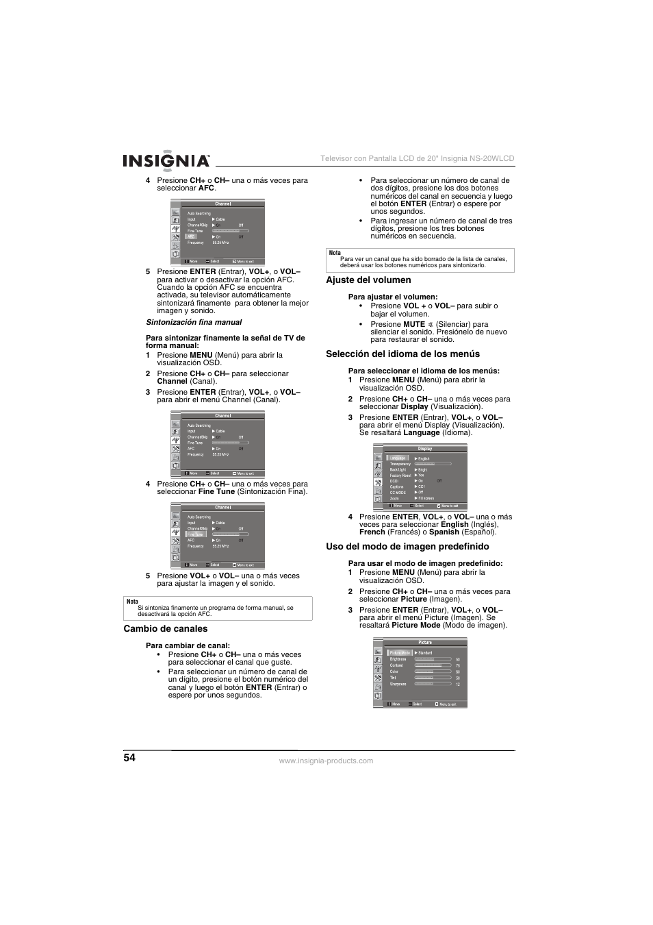 Insignia NS-20WLCD User Manual | Page 54 / 68