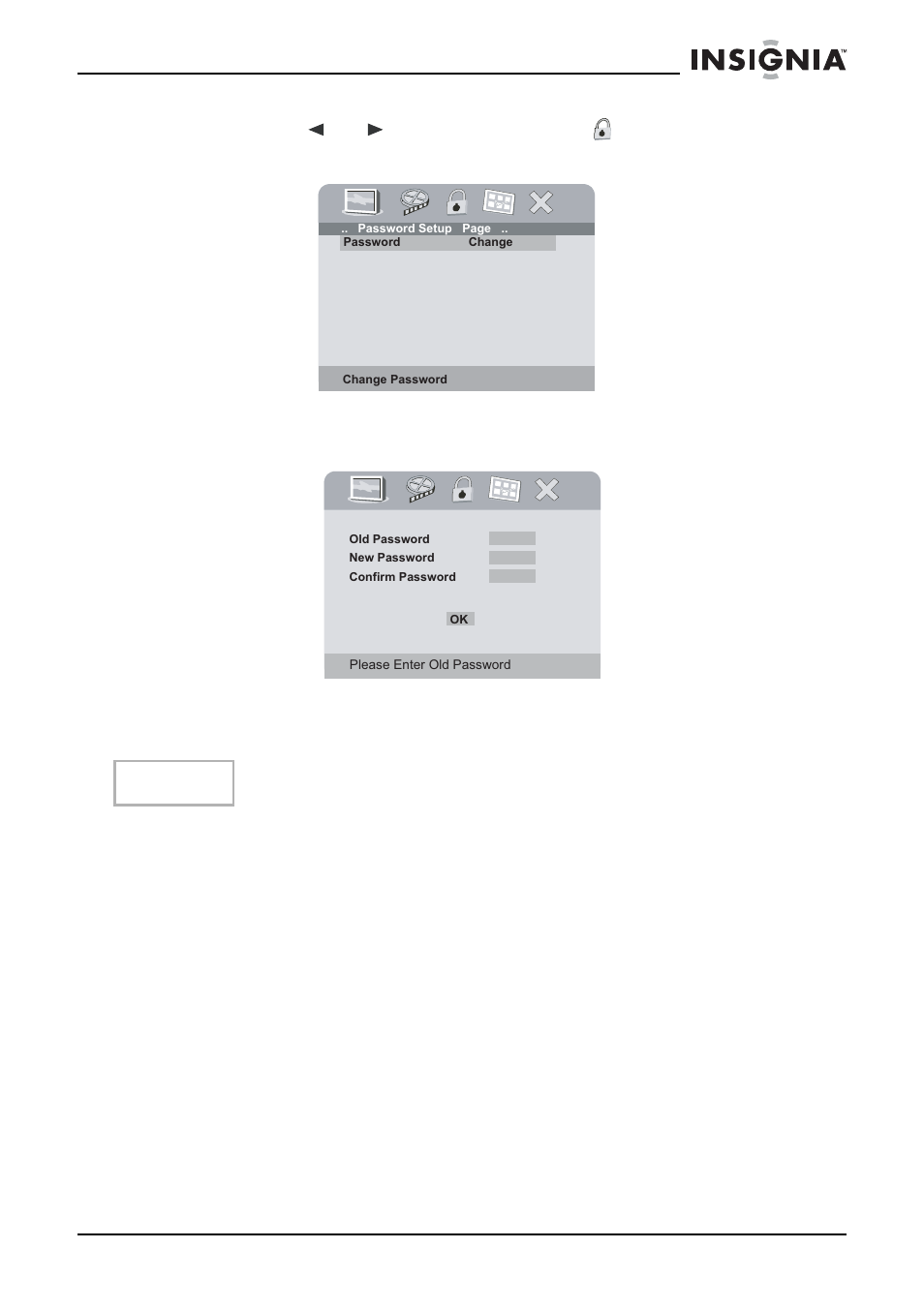 Password, Password change | Insignia NS-7PDVD User Manual | Page 18 / 102