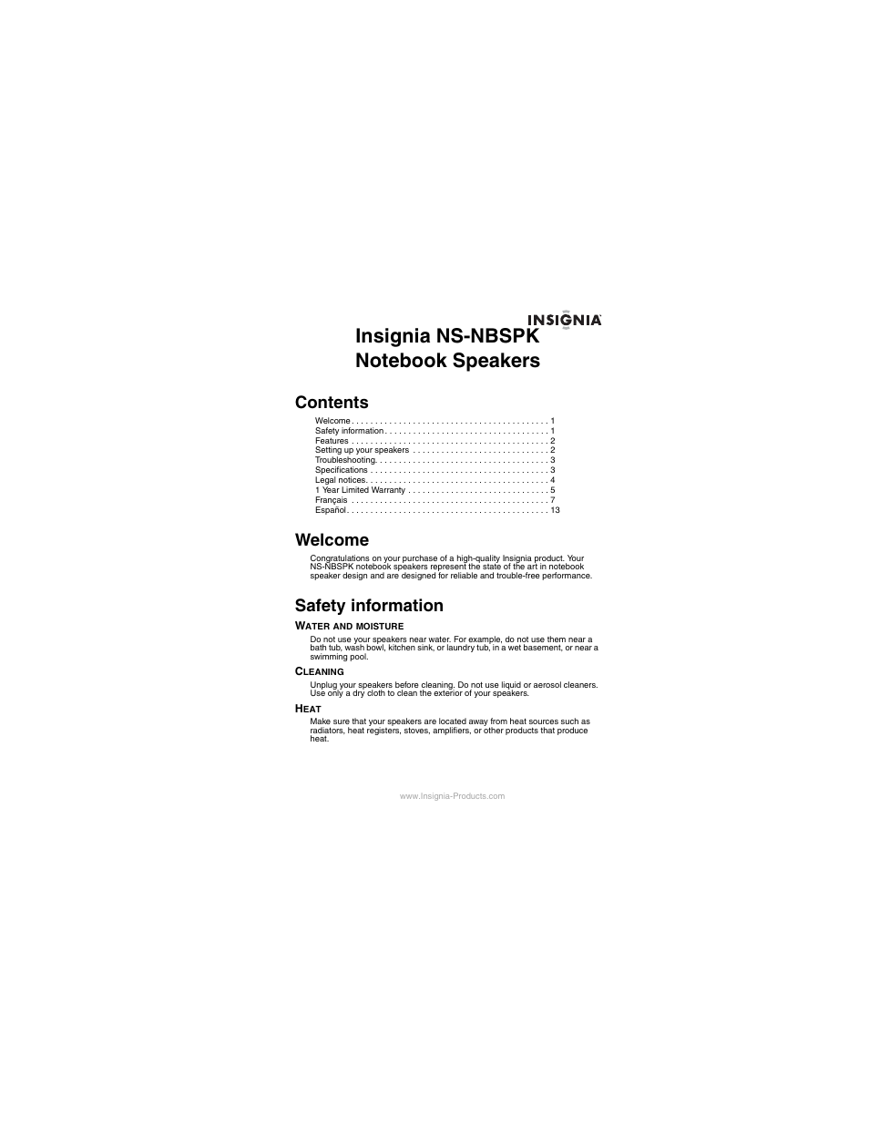 Insignia NS-NBSPK User Manual | Page 2 / 20