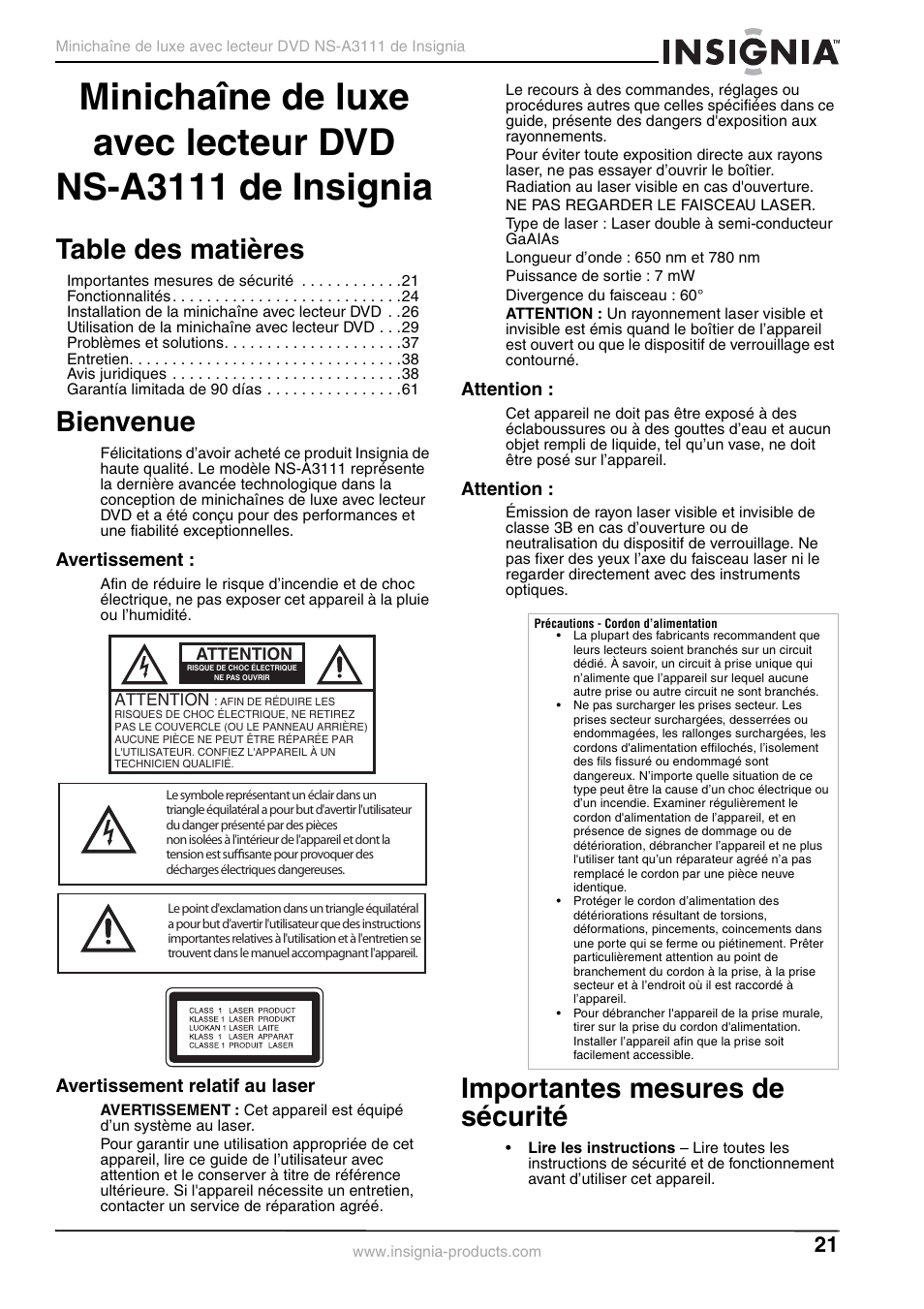 Insignia NS-A3111 User Manual | Page 21 / 64