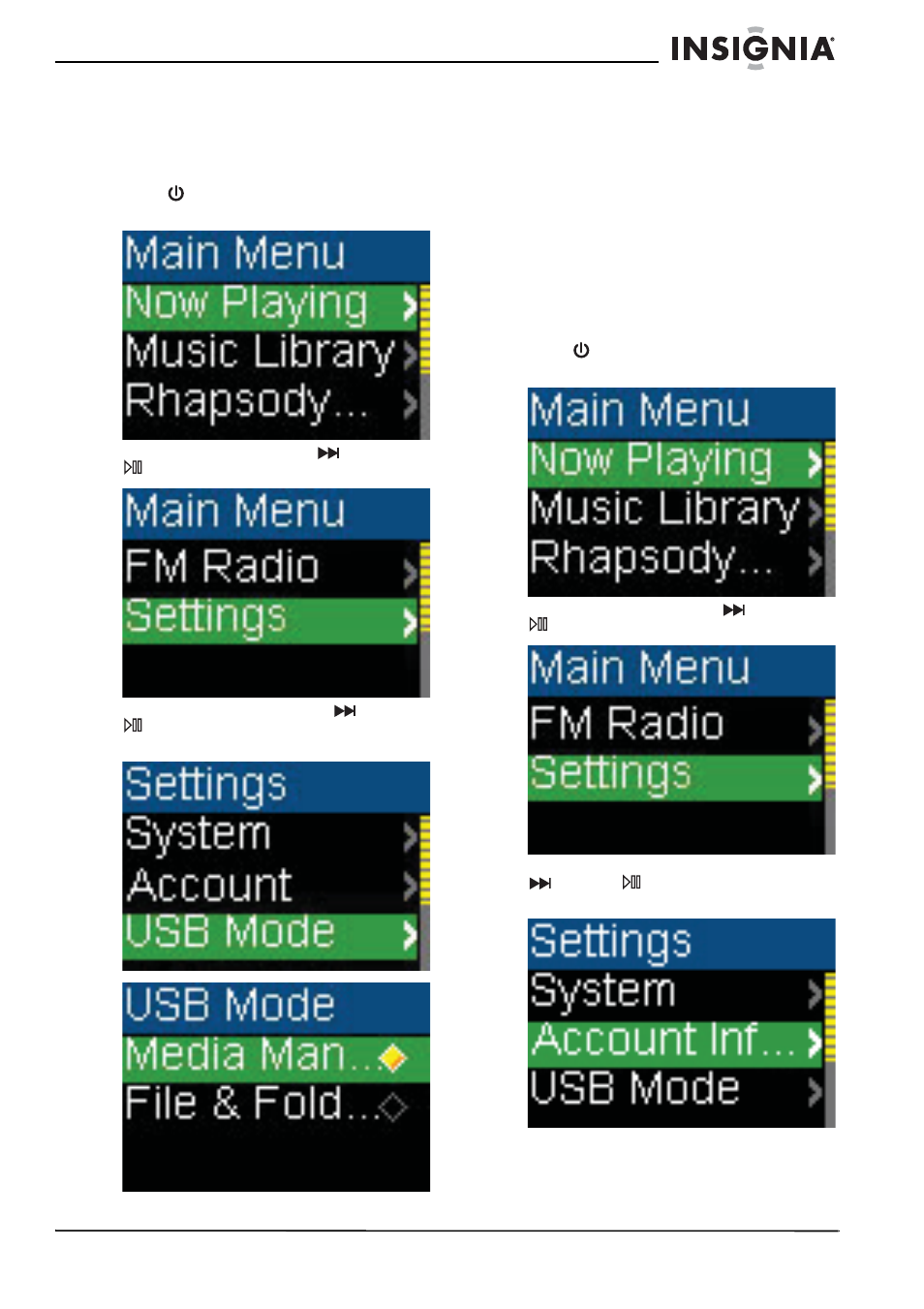 Select the usb mode, Viewing account information, See “select the usb mode” on | Insignia Kix NS-1A10F User Manual | Page 27 / 64