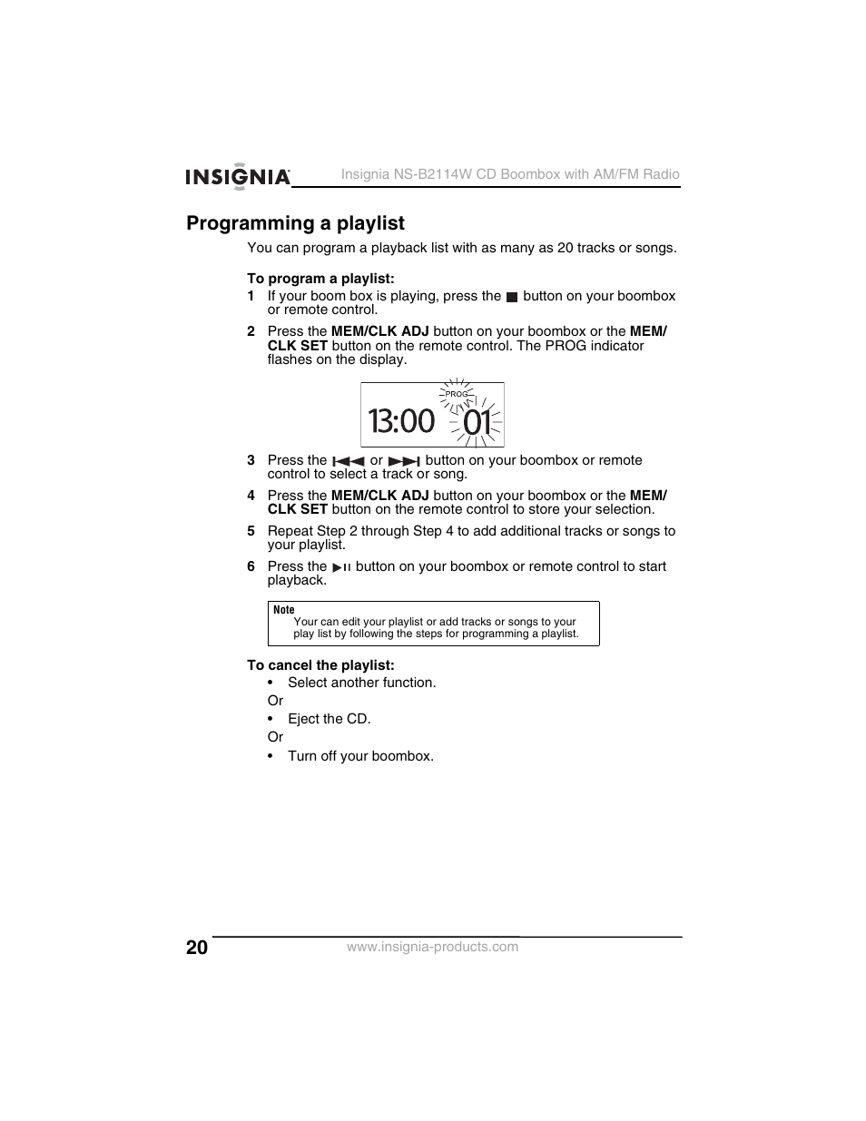 Programming a playlist | Insignia NS-B2114W User Manual | Page 22 / 98